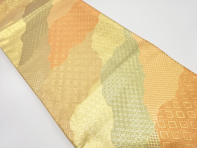 佐賀錦　霞取りに古典柄織り出し　袋帯